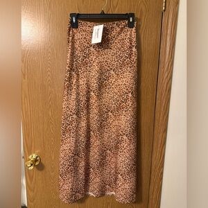 Boutique Brown Leopard Print Silk Maxi Skirt NWOT